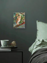 Load image into Gallery viewer, Barn-Owl-LG-paintlikeabirdsings-painting-birds-13x18cm-interior-with-bed.jpg
