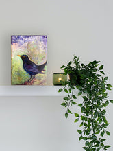 Load image into Gallery viewer, Big-eyed-Blackbird-LG-LoveliesGems-paintlikeabirdsings-painting-birds-13x18cm-interior