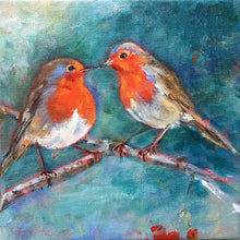 Load image into Gallery viewer, Loving Robins-LG-LoveliesGems-painting-birds-20x20cm-basis-2