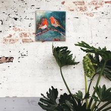 Load image into Gallery viewer, Loving Robins-LG-LoveliesGems-painting-birds-20x20cm-interior-impression-1