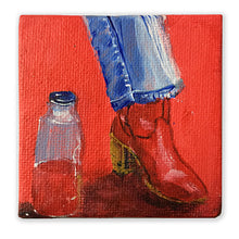 Load image into Gallery viewer, Strawberry-Juice-And-Red-Boots-LG-painting-miniature-people-5x5-cm-no.985-basis-on-white.jpg