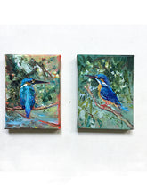 Load image into Gallery viewer, A-flash-of-Blue-and-Little-King-kingfisher-LG-paintlikeabirdsings-painting-birds-13x18cm-on-floor.jpg
