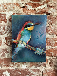 Bee-eater-LG-paintlikeabirdsings-painting-birds-13x18cm-on wall