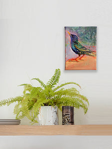 Big-Footed-Young-Starling-LG-BirdsISpotted-no.11-paintlikeabirdsings-painting-birds-13x18cm-interior-white
