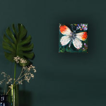 Load image into Gallery viewer, OrangeTip-LG-LoveliesGems-paintlikeabirdsings-painting-butterflies-france-10x10cm-interior-green.jpg
