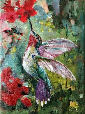 red-flower-snack-LG-LoveliesGems-paintlikeabirdsings-painting-birds-13x18cm-basis