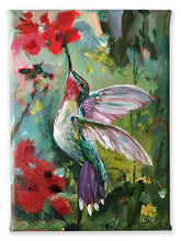 Load image into Gallery viewer, red-flower-snack-LG-LoveliesGems-paintlikeabirdsings-painting-birds-13x18cm-on white
